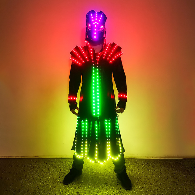 LED Glowing Stage Dance Ballroom Costume for Men-Adult Polyester Performance Wear with Fancy Dress Sets