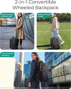 ee Sample Wholesale Newly Arriving High Capacity Waterproof PU Leather Rolling <b>Wheeled</b> Laptop Backpack <b>Travel</b> Backpack - Product Image 3