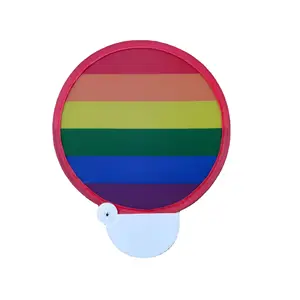 Wholesale custom printed rainbow Pop Up Foldable Frisbeed Fan Collapsible Flying Disc Fan For Pride promotional gift