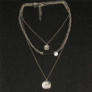 European American Cross Border Jewelry Retro Punk Multi <b>Layered</b> Brooch <b>Necklace</b> Tibetan <b>Silver</b> Unisex Geometric Chain Pendant - Product Image 3