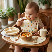 Ensemble de vaisselle pour enfants en silicone à motif bohème de fruits, assiette divisée avec base à ventouse, bol, cuillère, fourchette, bavoir, ustensiles d'alimentation pour bébé
