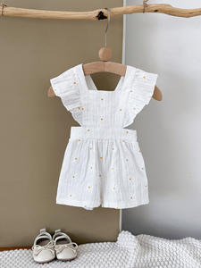 Sıcak satış 2025 bebek yaz ince kadın bebek giysileri, küçük uçan kollu, yenidoğan işlemeli çiçek giyim tulum tek - Product Image 2