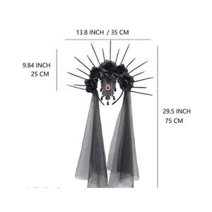 Couronne de fleurs noire pour mariée, accessoire de cheveux gothique pour fête à thème et jeu de rôle - Product Image 6