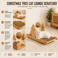 Griffoir pour chat en bois avec structure en pin et coussin ondulé remplaçable, jouet boule de sisal rotative pour chats d'intérieur