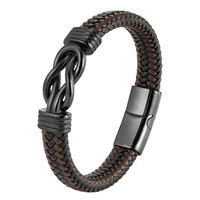 Bracelet en cuir en forme de 8, tissé à la main, en cuir véritable, pour homme, avec accessoires de mode en acier inoxydable 316