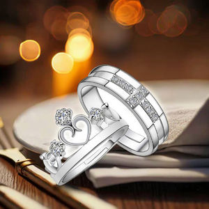 316 in acciaio inox <span class=keywords><strong>re</strong></span> e regina anello placcato oro rosa fidanzamento e fede nuziale - Product Image 4