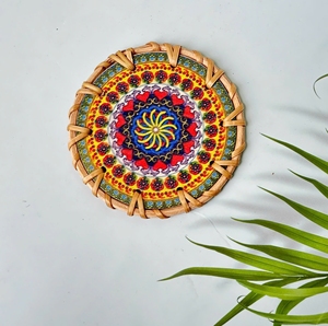 GREENCRAFT Handwoven Bohemian Style Eco-Friendly <b>Rattan</b> Coaster Porcelain Inlay Custom Diameter Durable Elegant Handmade Daily - Product Image 1