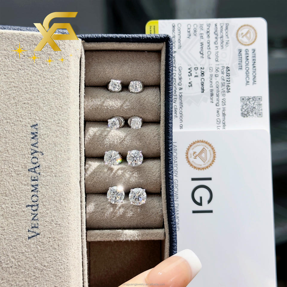 Real Silver Color Real diamond IGI Certificate Classic Anti Allergic 4Prongs 925 Silver ...