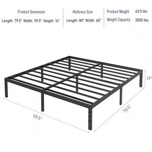 WEKIS Modern Metal Queen Platform Double Bed <b>Frame</b> Easy Fit Durable 10-Year Warranty Stylish Steel Slats Design Bedroom Hotel - Product Image 4