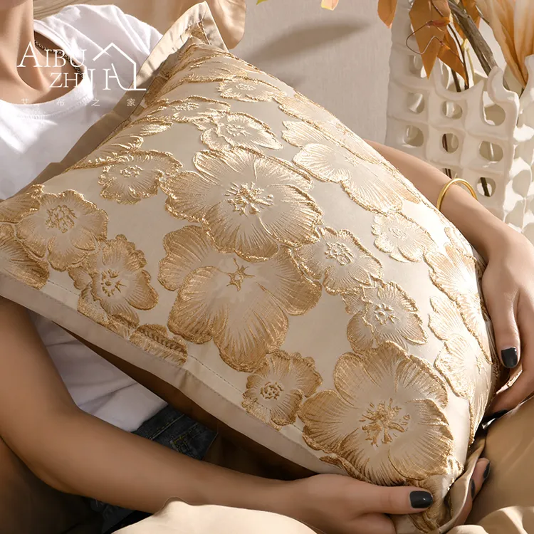 Fodera per cuscino Jacquard fiore AIBUZHIJIA fodera per cuscino floreale in oro champagne federa per cuscino decorativa di lusso