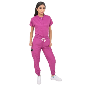 Ensemble de blouses médicales unisexe rose personnalisé OEM à manches courtes, uniforme d'hôpital en coton et polyester tricoté, détection des aiguilles, fusion sans couture - Product Image 1