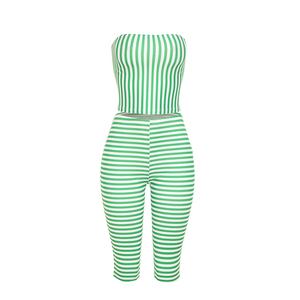 Viviblook J26ST301 Women <b>Sexy</b> Club Wear Sleeveless <b>Set</b> Strapless Crop Top Striped Cropped Pants Casual Two Piece <b>Set</b> - Product Image 4