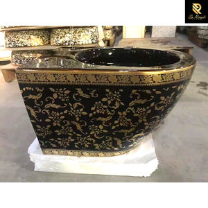 Set Aksesori Toilet Kamar Mandi Hitam dengan Warna Emas Cokelat Pola Keramik Hitam Hiasan Dinding Toilet - Product Image 6