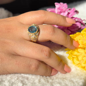 Anillo de Plata de Ley 925 con Esmeralda Ovalada, Chapado en Oro, Estilo Vintage, Hecho a Mano, Joyería de Diseño, Moku Jewellery MKJ2 - Product Image 5