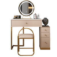 Ensemble table de toilette en bois personnalisée de haute qualité Table de courtoisie de maquillage moderne à LED avec tiroirs intelligents Mobilier de chambre à coucher de luxe léger