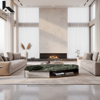 Table basse en marbre de qualité supérieure avec structure en acier inoxydable, mobilier de villa de luxe, design moderne