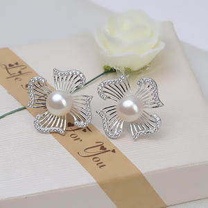 Aretes de Plata S925 Wenchi, Agujas Pequeñas para Mujer, Perlas de 8-10 mm, Accesorios de Joyería DIY, Piedras Semipreciosas Vintage Personalizadas - Product Image 1