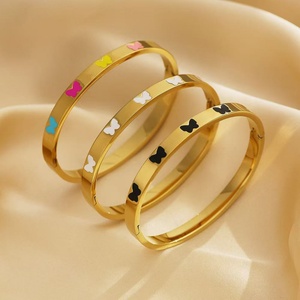 18K Gold PVD Plated Stainless Steel Fashion <b>Bracelets</b> Colorful Enamel Butterflies Open Close Bangles for Unisex Party - Product Image 6