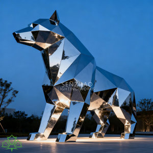 Sculpture d'animal géométrique moderne en acier inoxydable poli, miroir, grande taille, personnalisée par Senzhao pour l'extérieur - Product Image 1
