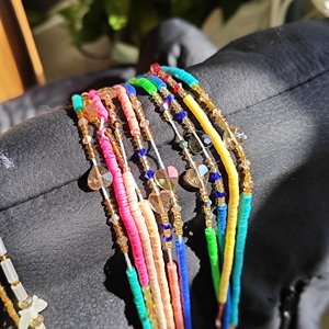 Chaîne de taille bohème pour femme, grande taille, pour la perte de poids, avec perles de taille en coton et argile douce, motif cœur en cristal, bijoux de plage, cadeau d'été - Product Image 1