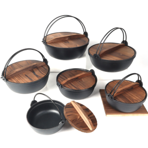 Casserole en <span class=keywords><strong>fonte</strong></span> de style japonais, pré-assaisonnée et avec revêtement émaillé, avec couvercle et poignée en bois, idéale pour le camping - Product Image 6