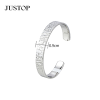 Gelang Manset Baja Anti Karat Lapis Perak JUSTOP Desain Kepang Trendi Wanita Lebar 0.9cm