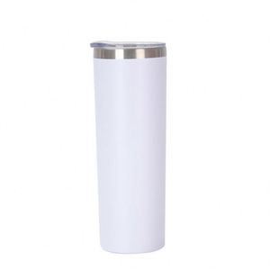 Sublimation Skinny Tumbler White Straight 20oz Stainless Steel Blank with Lid <b>Straw</b> <b>Metal</b> - Product Image 1
