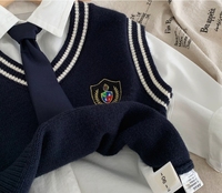 Ensemble d'uniformes scolaires personnalisables : pull sans manches avec chemise, pantalon et cravate/col – Tenue scolaire complète, confortable et tendance