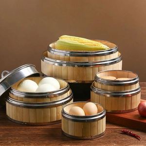 Cuiseur vapeur en bambou à 2 niveaux Machine à <span class=keywords><strong>couscous</strong></span> 3 en 1 Marmite à gaz à main 28cm Acier tissé Vapeurs 15cm - Product Image 4