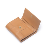 Dompet Kulit Kecil Wanita Terlaris Desain Tiga Lapis Terbuat dari Kulit Asli Anyaman Tangan Lipat dan Kantong Koin