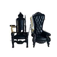 Chaise en acier à dossier haut de style européen, bois massif, cuir décoratif, image de villa, salon, hôtel, club, KTV, trône de princesse