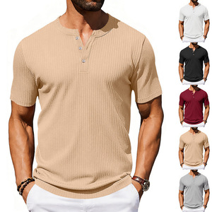 Camiseta Henley Acanalada de 180gsm a 250gsm para <span class=keywords><strong>Hombre</strong></span>, Elástica, Jacquard, Verano, Casual, <span class=keywords><strong>Ropa</strong></span> Superior - Product Image 1