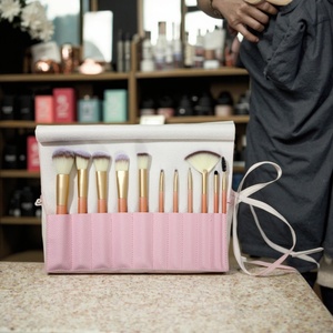 For Lady Portable <b>Makeup</b> Brushes <b>Case</b> Large Capacity Rolling Pouch Holder Leather Travel Organizer Open Soft Handle Cosmetic - Product Image 4