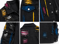 Veste en jean vintage déchirée pour homme, style streetwear hip-hop, veste en jean peinte, veste trucker délavée et usée