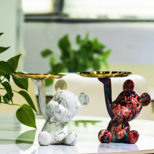 Artesanía de resina en forma de oso, adorno de estatua de escritorio, bandeja de Metal para almacenar artículos pequeños para decoración del hogar, barras que sirven dulces, aperitivos - Product Image 5