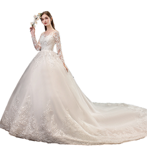 Vestido de novia de encaje de manga larga hasta el suelo al por mayor de fábrica, vestido de novia elegante de último diseño - Product Image 2