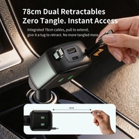 Chargeur de voiture rétractable GC25 65W, 4 ports, double câble Type C intégré, charge rapide, adaptateur allume-cigare pour ordinateur portable et téléphone