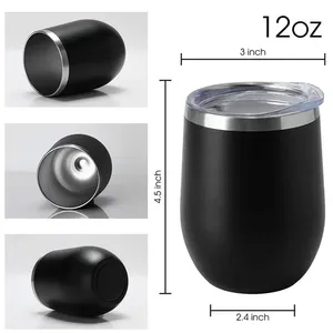 Gobelets isothermes en acier inoxydable à double paroi de 12 oz, forme œuf, sans pied, avec couvercles, personnalisables avec logo - Product Image 2