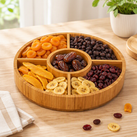 Plateau de service rond en bambou à 5 compartiments pour fruits secs, bonbons, noix, chips et sauces – Vente en gros