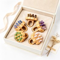 Peigne de massage en bois et cristal naturel, masseur Gua Sha portatif, outil de massage des points d'acupuncture pour la tête et le corps en améthyste et quartz rose, relaxation spa