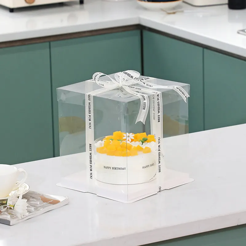 फ़ैक्टरी थोक पारदर्शी प्लास्टिक चौकोर लंबा पारदर्शी केक बॉक्स