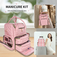 Vente en gros pour un sac de rangement pour outils de maquillage et de vernis à ongles à grande capacité, à double couche, en polyester, avec fermeture éclair, détachable, très vendu