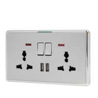 ABUK-Toma de corriente eléctrica de panel de PC de primera calidad, interruptor de 2 bandas, enchufe universal doble con puertos USB y luces indicadoras