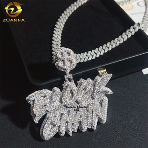 Targhetta Hip Hop <span class=keywords><strong>di</strong></span> alta qualità due file <span class=keywords><strong>925</strong></span> <span class=keywords><strong>argento</strong></span> Sterling lettera personalizzata VVS Moissanite ciondolo - Product Image 4