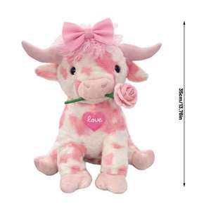 Peluche Mucca Rosa, Simpatico Pupazzo di Mucca Highland Rosa, Morbido e Soffice Peluche di Mucca Highland per Regalo di San Valentino - Product Image 2