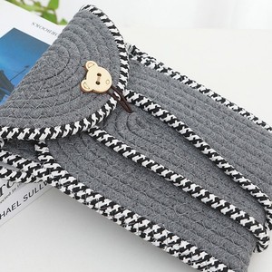 Handmade woven straw <b>bag</b>, stylish and fashionable small crossbody <b>bag</b>, <b>mini</b> children's coin purse, beige and gray cotton. - Product Image 3
