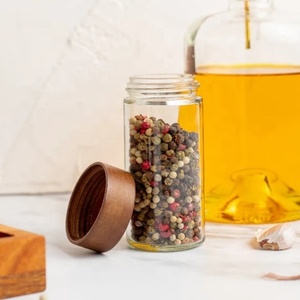 VENTE <span class=keywords><strong>PAULO</strong></span> Pots à épices ronds en verre de 90ml avec couvercles en bois d'acacia naturel - Product Image 2