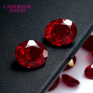 Cadermay Jewelry Synthetic Oval Pigeon Blood Red Ruby Loose Stone For Jewelry Making - Product Image 1