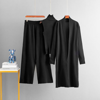 Ensemble de 3 pièces en tricot décontracté pour femmes Automne Hiver Long Cardigan Pulls Gilet et Pantalon ample Chandail tricoté pour femmes Costumes
