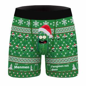 Boxers décontractés confortables pour hommes, tricotés, anti-bactériens, en polyester respirant, avec imprimé numérique motif sapin de Noël, en promotion - Product Image 3